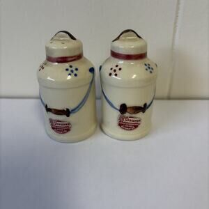 VINTAGE SHAWNEE MILK CAN SALT & PEPPER SHAKERS - ORIGINAL LABELS